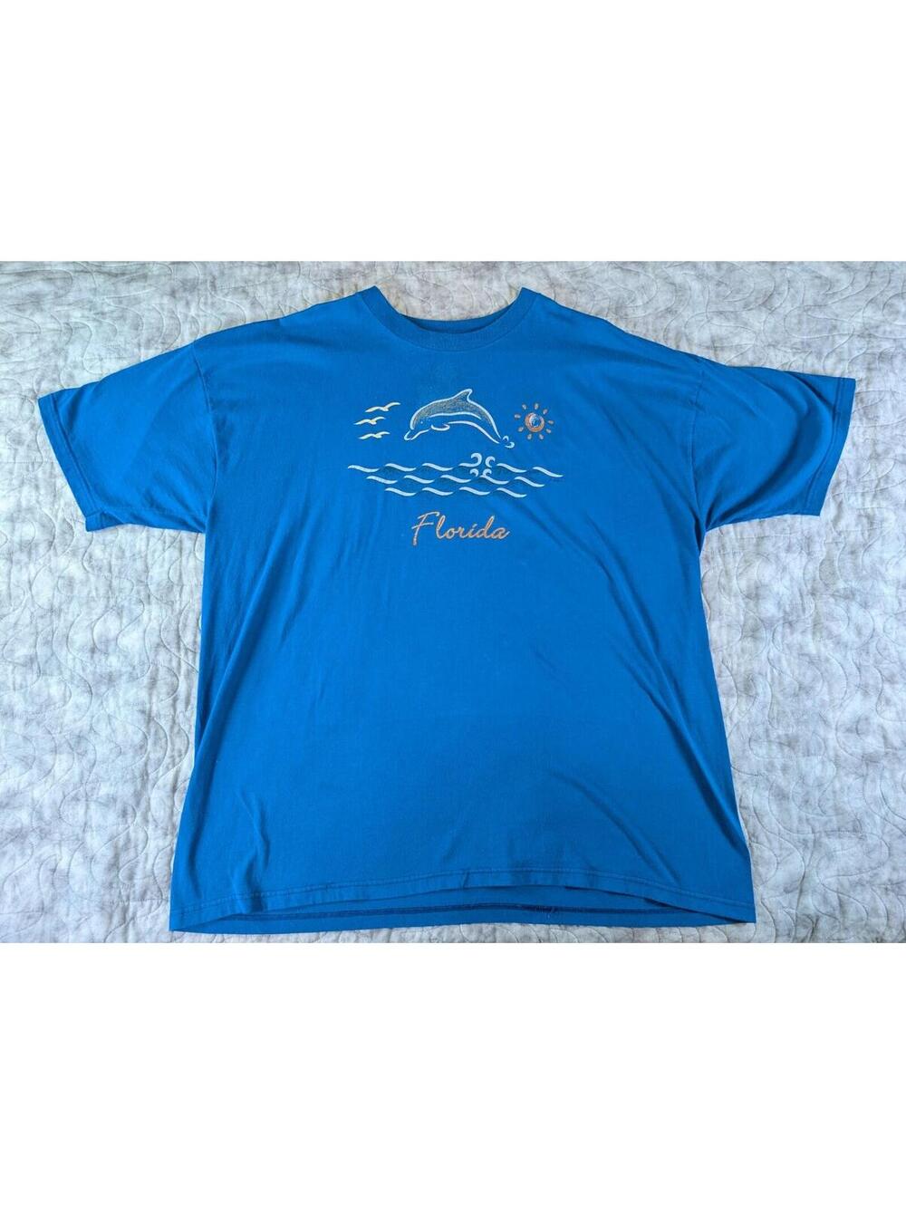 Vintage Florida Dolphin Tee Blue Graphic T Shirt Fruit of the Loom XXL